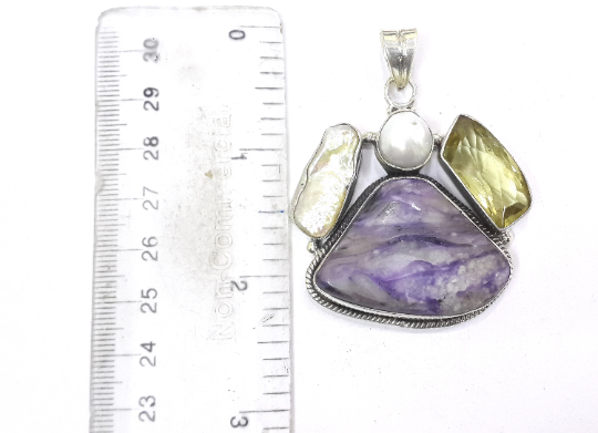 Charoite And Multi Gemstones Silver Handmade Pendant