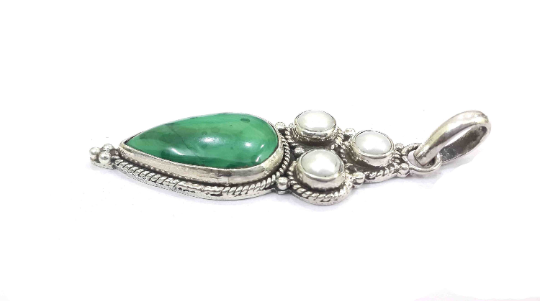 Stunning Turquoise And Pearl 925 Silver Handmade Pendant