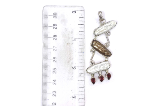 Black Pearl And Multi Gemstones Silver Charm Pendant