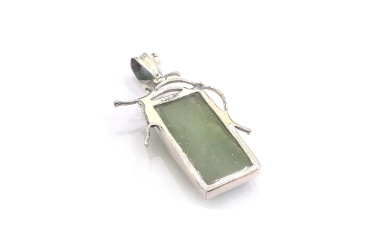 Natural Green Agate Gemstone Silver Charm Pendant