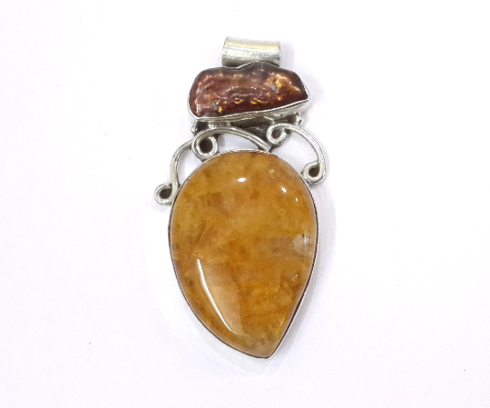 Calcite And Mop Brown Silver Handmade Pendant