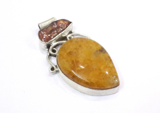 Calcite And Mop Brown Silver Handmade Pendant