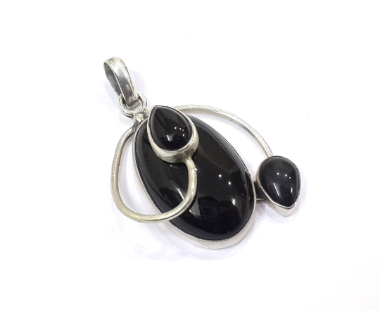 Natural Black Onyx Silver Pendant For Women And Girl