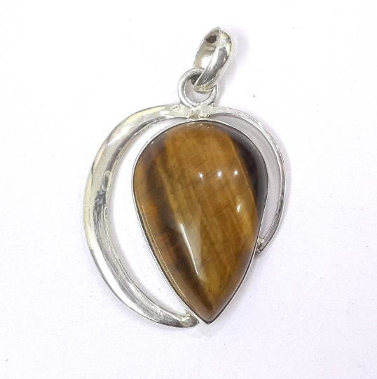 Natural Tiger's Eye 925 Silver Gemstone Jewelry Pendant
