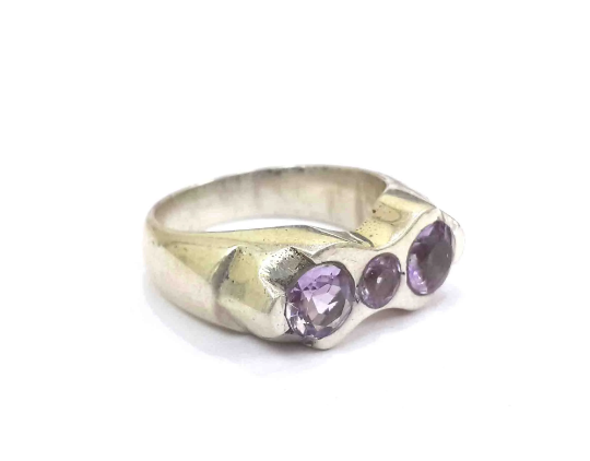 Faceted Amethyst 925 Sterling Silver Handmade Ring