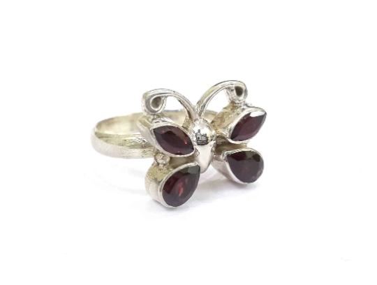 Natural Garnet Butterfly Design 925 Silver Ring