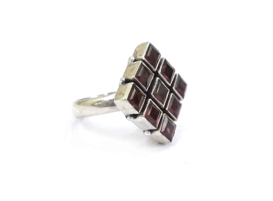 Faceted Garnet 925 Silver Handmade Ancient Look Ring