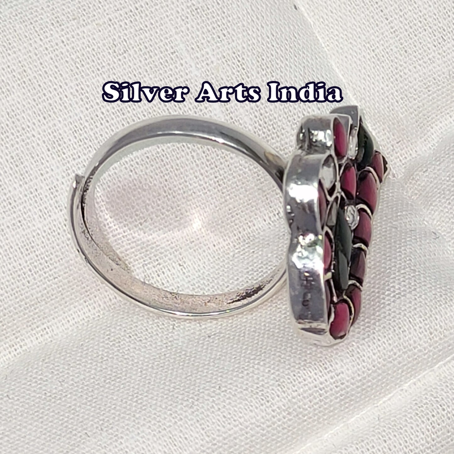 925 Solid Sterling Silver Kundan Polki Adjustable Ring