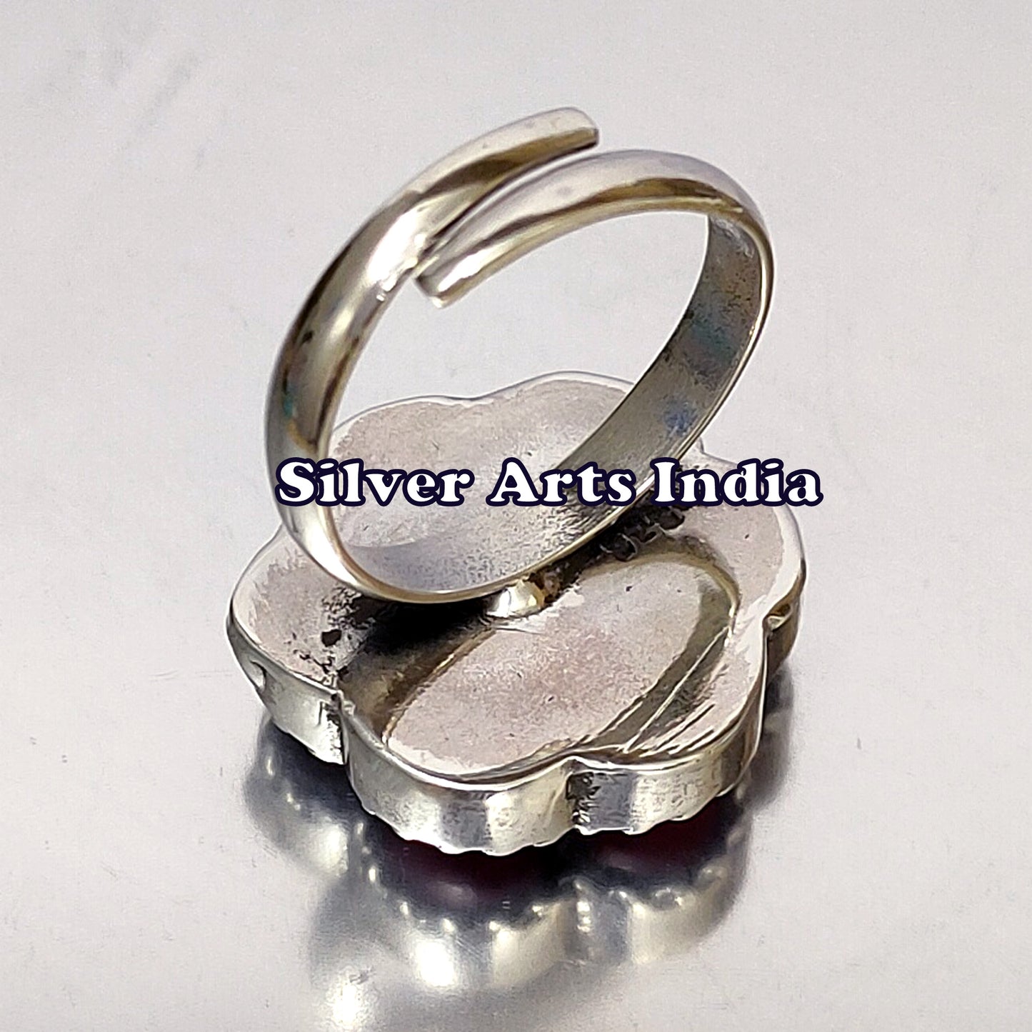 Kundan Polki And Red Stones Silver Bezel Setting Adjustable Ring