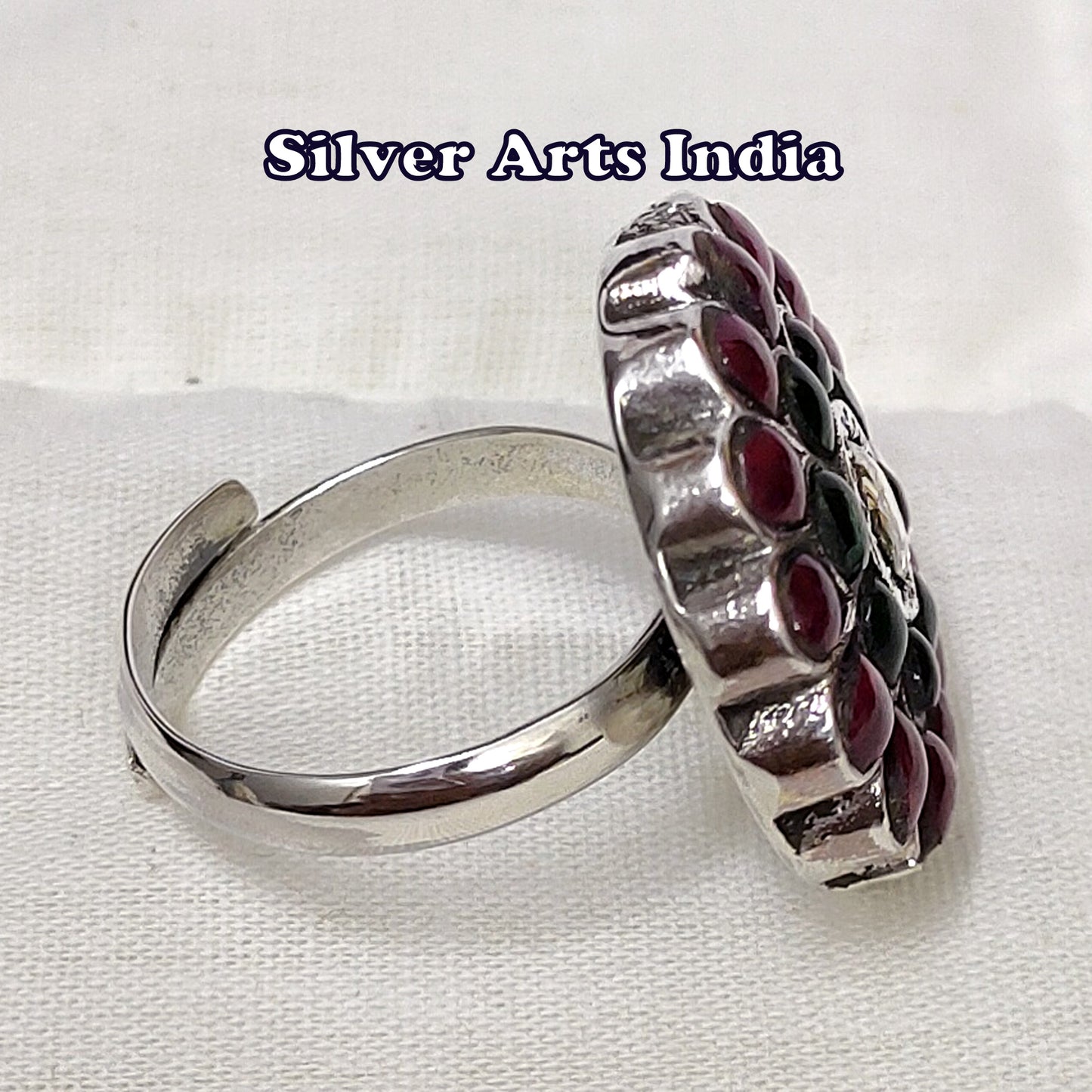 Kundan Polki 925 Silver Bridal Adjustable Ring