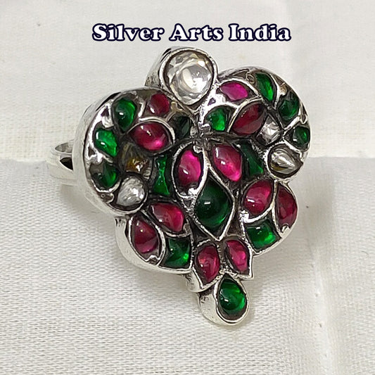925 Sterling Silver Kundan Polki Ring Indian Handmade Ring