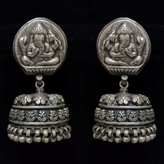 Silver Ancient Look Lord Ganesh Tribal Earrings
