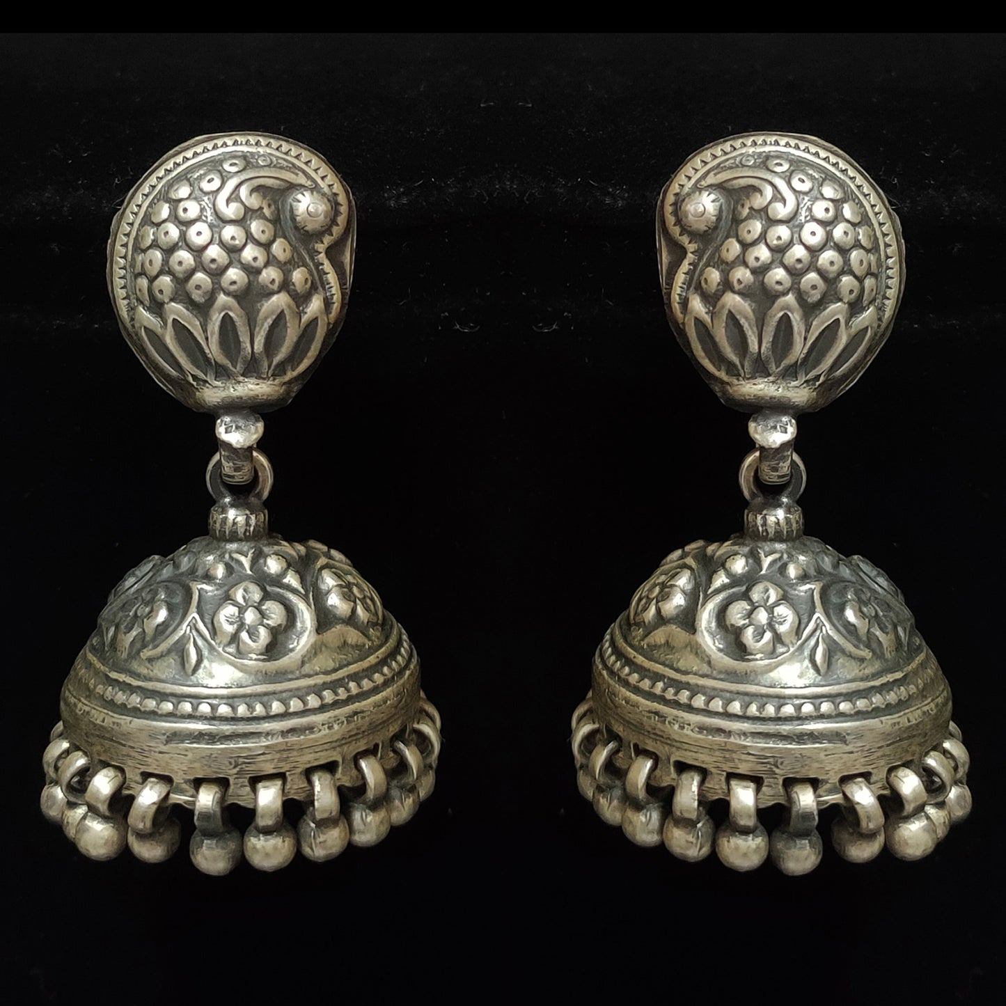 925 Silver Oxidized Ancient Tribal Jhumka Earrings
