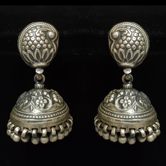 925 Silver Oxidized Ancient Tribal Jhumka Earrings