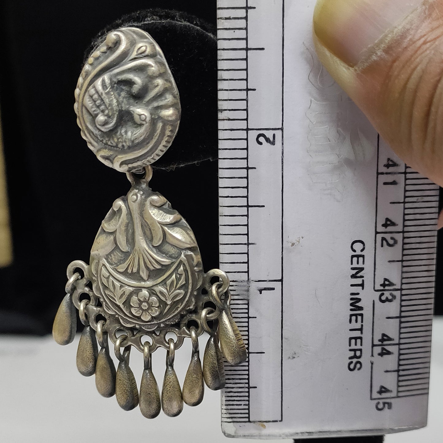 Beautifully Ornamented Tribal Silver Jhumka Earrings