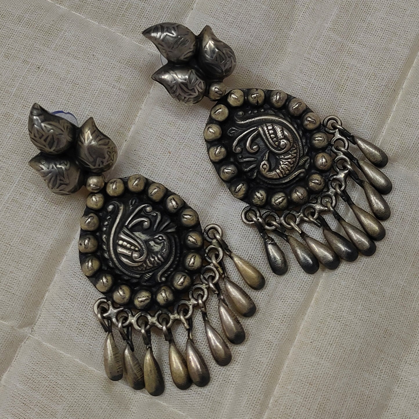 Indian And Pakistani Tribal Silver Long Earrings