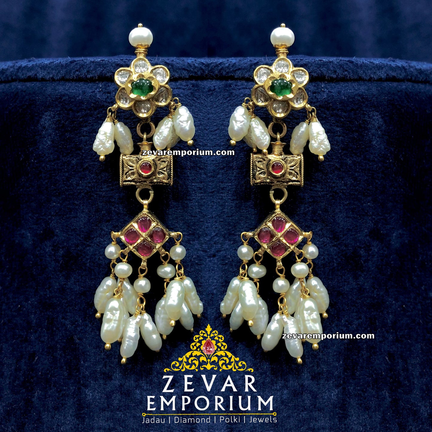 22k Gold Diamond Polki Emerald Grade Beryls Ruby South Wedding Bridal Earrings